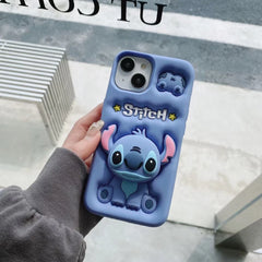 For iPhone 14 Plus 15 Pro Max 11 12 Pro 13 Pro X XS Max XR SE 7 8 Plus Cute Stitch Head Grip Tok Holder Silicon Soft Phone Case