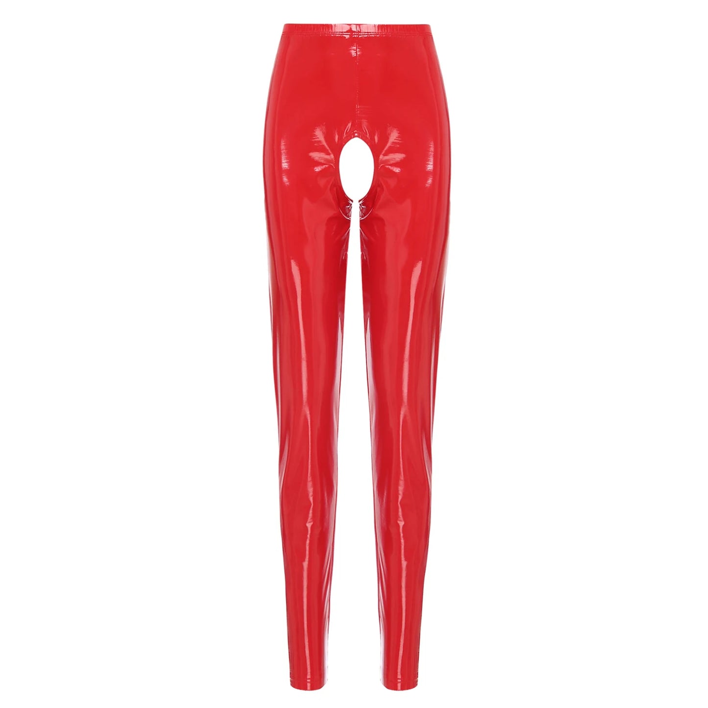 Womens Wet Look PVC Leather Open Crotch Butt Leggings High Waisted Crotchless