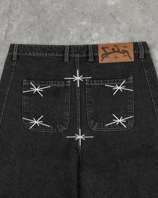 Y2k Retro Hip Hop New Divin Street Geometry Graphic Embroidery Baggy Denim Shorts Trendy Gym Basketball Shorts Men Women Jorts