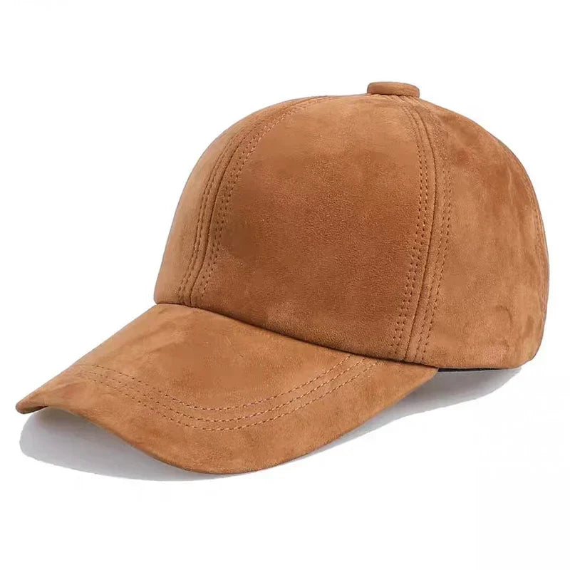 Retro 2025 Men Suede Real Leather Baseball Caps Sheepskin Men Youth Duck Tongue Dad Hats Bombe Adjustable