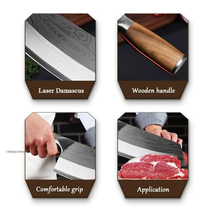 Kitchen Butcher Knives Laser Damascus Professional Japanese Chef Knife Stainless