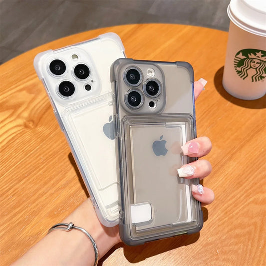 Shockproof Clear Card Slot Soft TPU Phone Bags Case For iPhone 17 16 15 14 Plus 13 12 11 Pro Max Air Silicone Bumper Back Cover