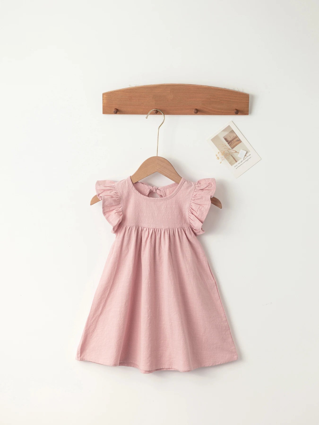 Baby Girls' Flying Sleeve Dress Tie-back Overall Dress Cotton Kids Casual Clothes