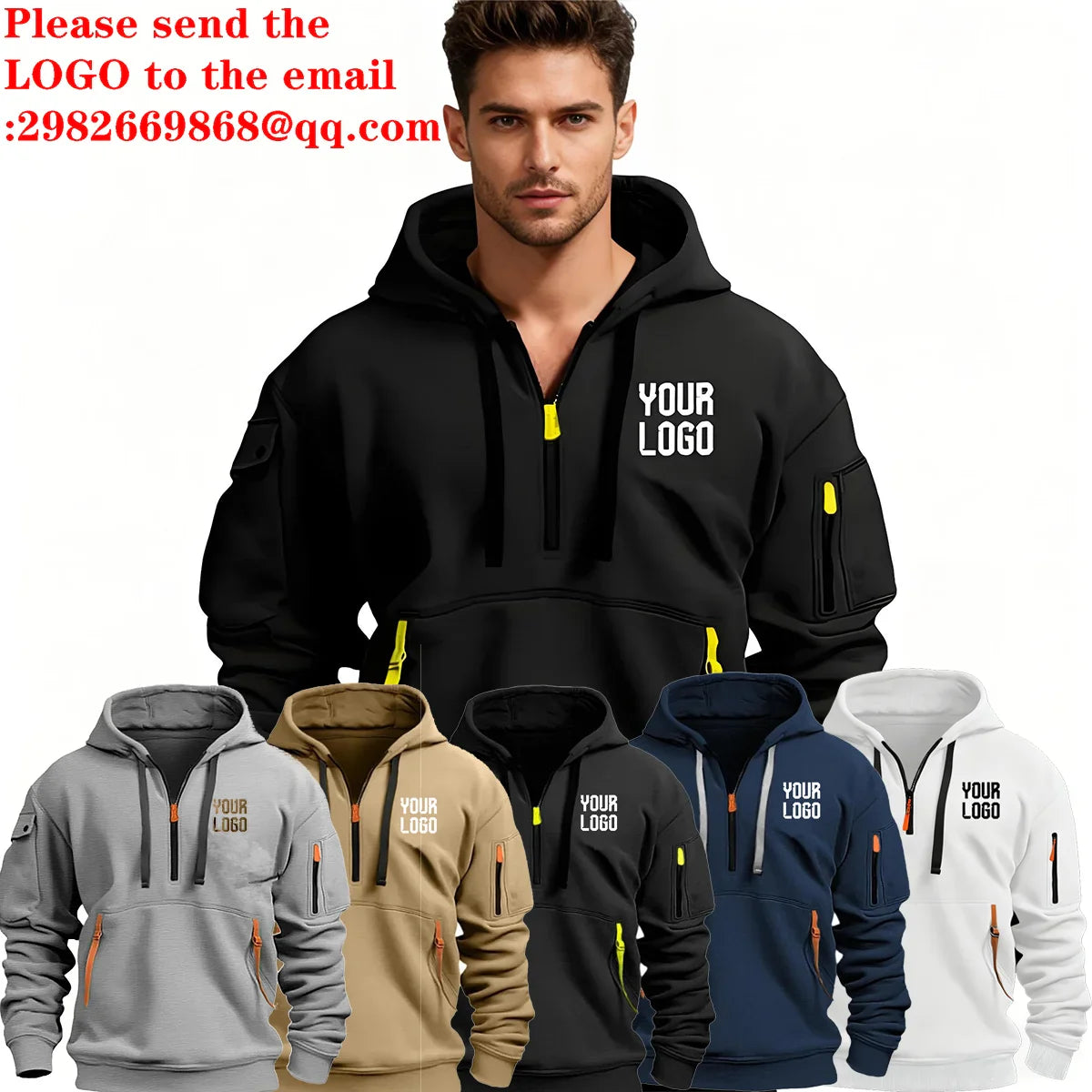 2025 new men's and women's multi pocket ribbon zipper wool hooded casual shirt loose pullover fashionable sports shirt top