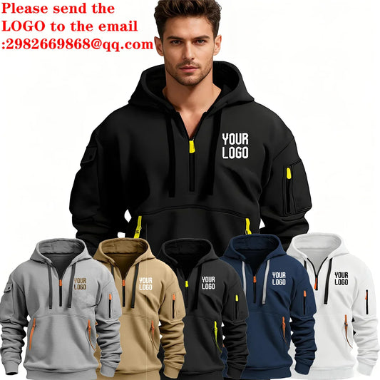 2025 new men's and women's multi pocket ribbon zipper wool hooded casual shirt loose pullover fashionable sports shirt top