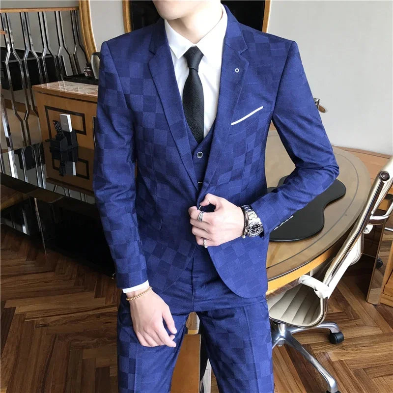 Tuxedo for Mens: Jacket Pants Vest Men 3 Pieces Slim Casual Suit Trousers Set