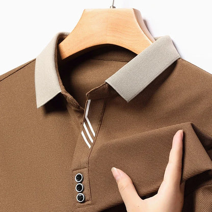 New Men's Business Casual Long Sleeved Shirt Solid Color Polo Shirt Fashionable Breathable Comfortable Versatile Top