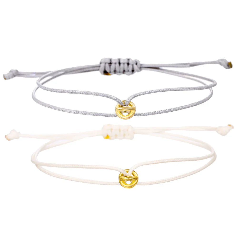 Simple Niche Design Lucky Symbol Bracelet Transfer Bead Couple Bracelet Set Adjustable Woven Bracelet Friendship Bracelet