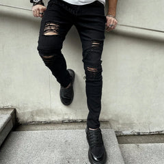 Men High street Hip hop Style Ripped Skinny Pencil Jeans Men Stylish Slim