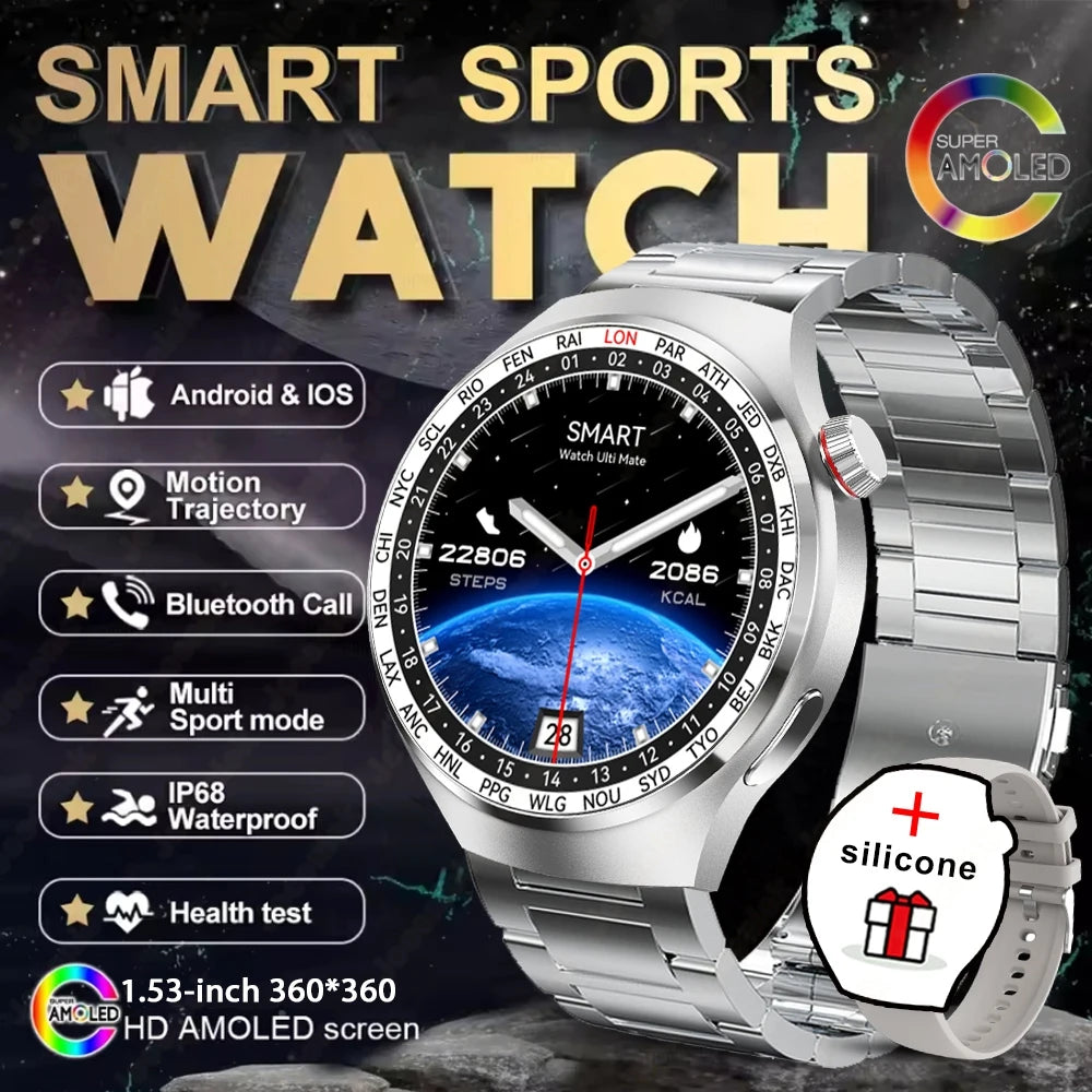 2025 New Watch 4 GT Series Smart Watch Men AMOLED Screen Heart Rate Health Monitoring Bluetooth Call Business Smartwatch Man