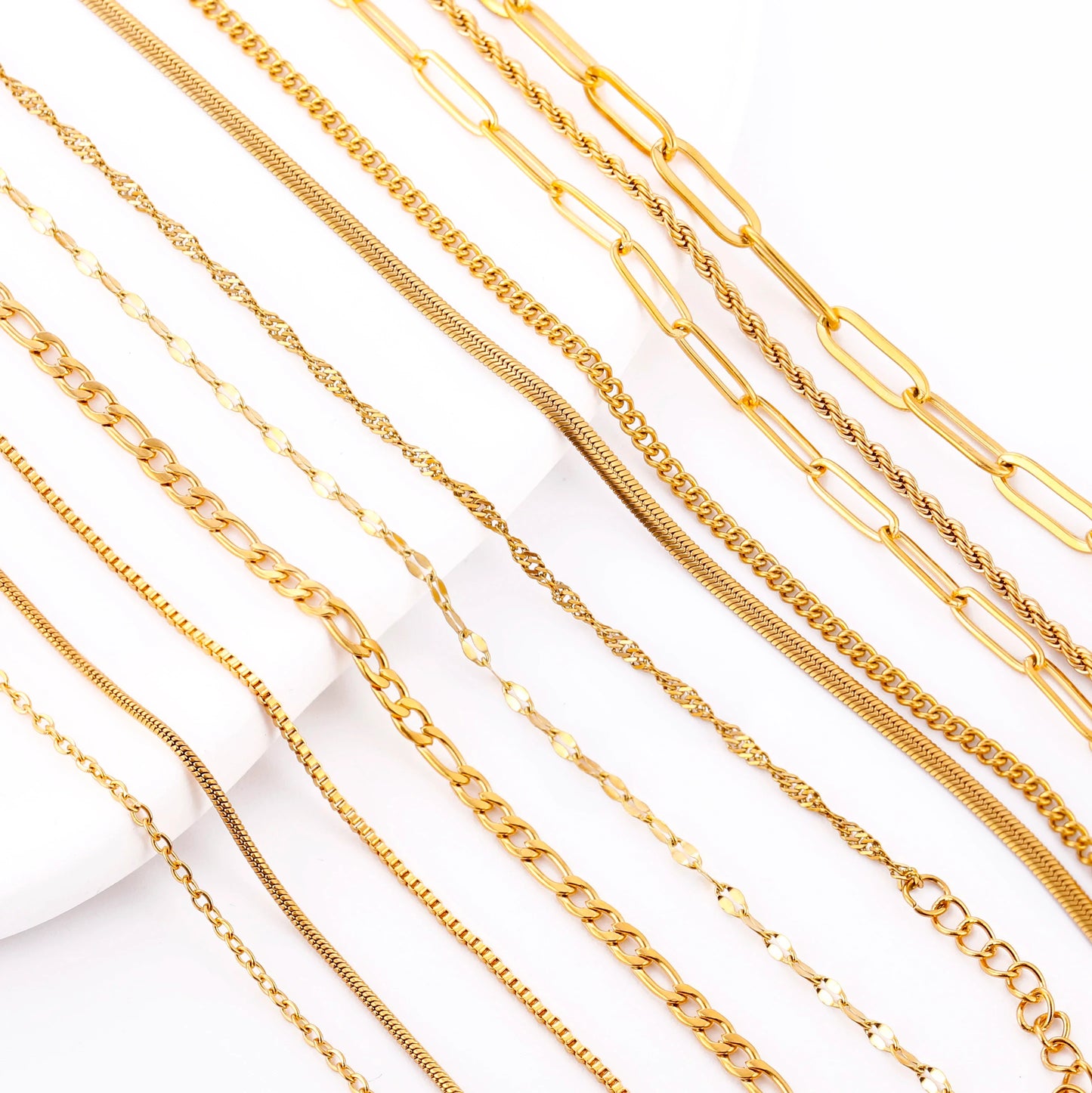 5pc 18K Gold Color PVD Plated Stainless Steel Cuba Cross O Ripple Twisted Chain Necklace Adjustable Chain DIY Necklace Wholesale