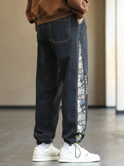 Plus Size Men's Jeans Fashion Bear Patchwork Wide Leg Baggy Denim Pants Men