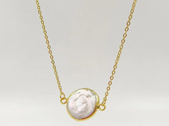 Amazing Elegant White Freshwater Pearl Coin Necklace In 18K Real Gold Plated