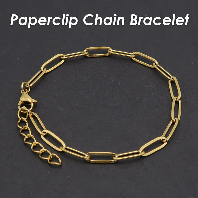 10 x Paper Clip Bracelet Gold Color Paperclip Bracelet Stainless Steel PaperClip Link Bracelet Paper Clip Chain Bracelet Women