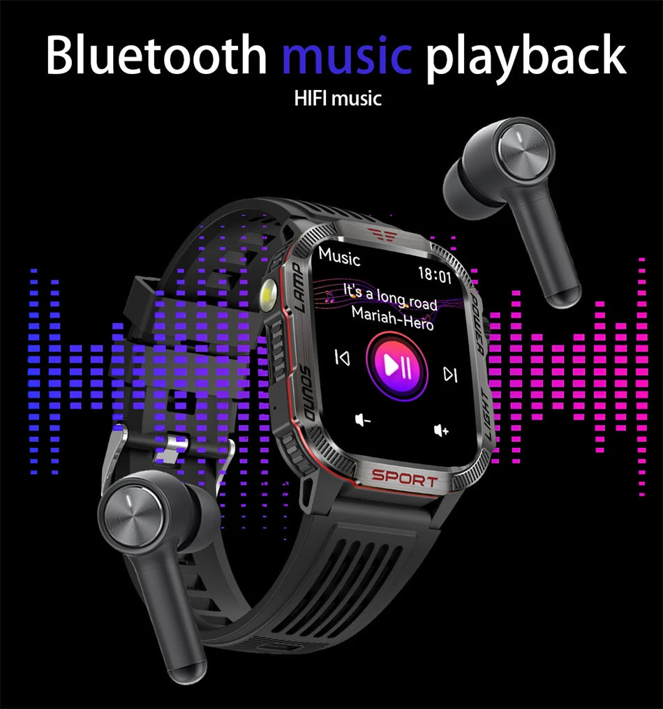 Outdoor Sports Smart Watch Men 2.01" GPS Tracker Compass LED Flashlight 600mAh Battery Waterproof Bluetooth Call Smartwatch Man