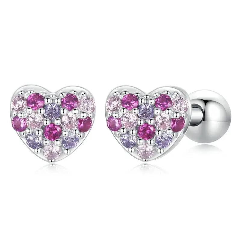 WOSTU 925 Sterling Silver Animals Cute Paws Rainbow Stud Earrings For Women Heart Oval Flower Zircon Crab Ear Studs Jewelry Gift