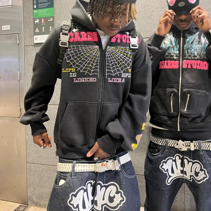 Y2K men Jeans streetwear  Printed Letter Black Vintage Pants