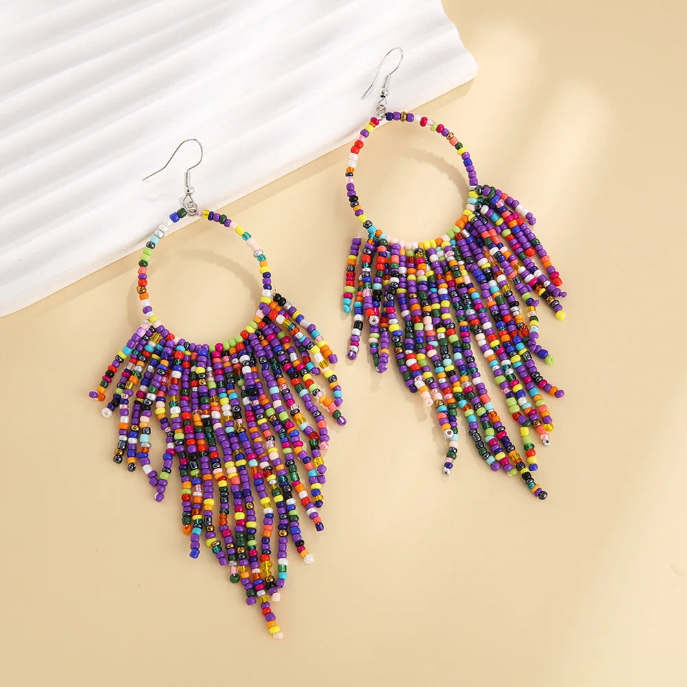 MYYA  White Rice Beads Earrings For Women Retro Boho Tassels Water Drop Earrings Exaggerated Ethnic Style Earrings Jewelry