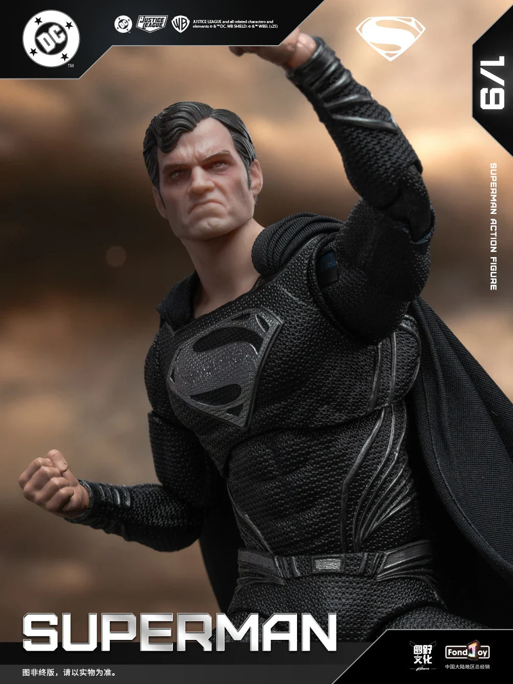 Genuine FondJoy Black Superman 2.0 Action Figure DC Zack Snyder'S Justice League Figures 1/9 Super Man PVC Model Doll Toy Kid