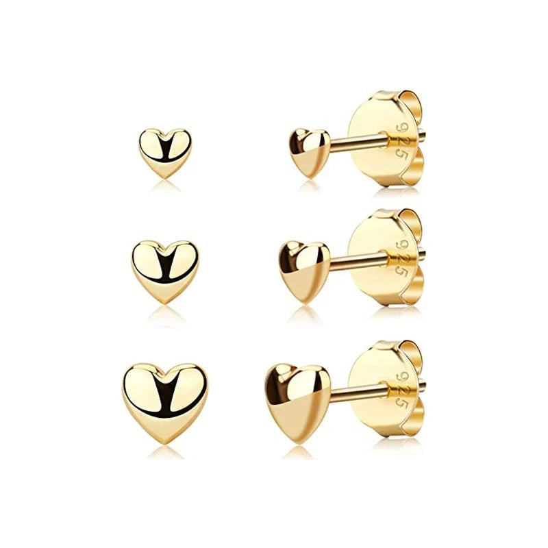 CANNER 3pcs/set Bling Zircon Earring 925 Sterling Silver Cute Mini Heart Star Stud Earrings Ear Bone Earlobe Piercing Jewerly