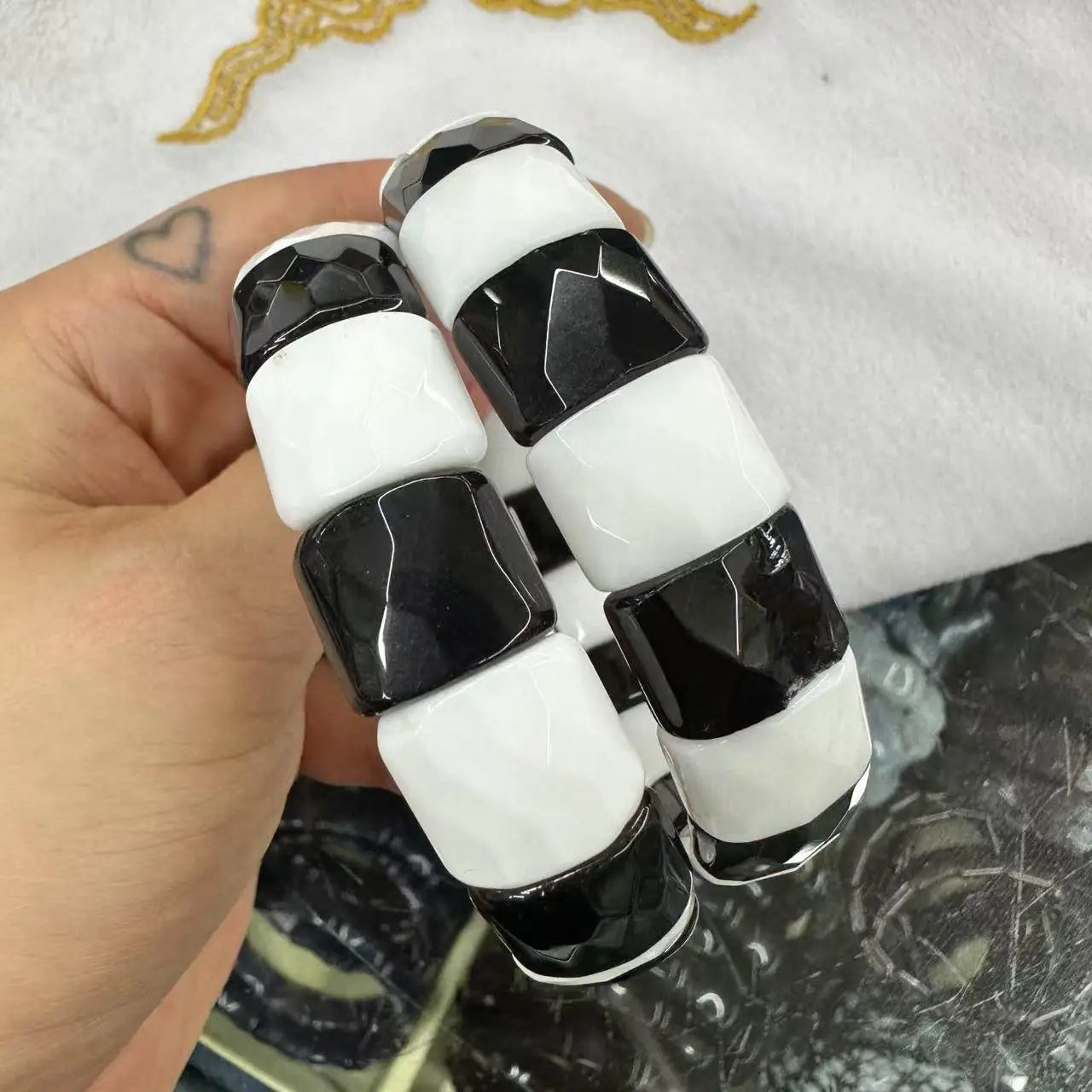 Natural 12x15mm Faceted Stone Unique Crystal Citrine Agate Amethyst Pyrite Fashion Elastic Handcrafted Bracelets Energy Bangles