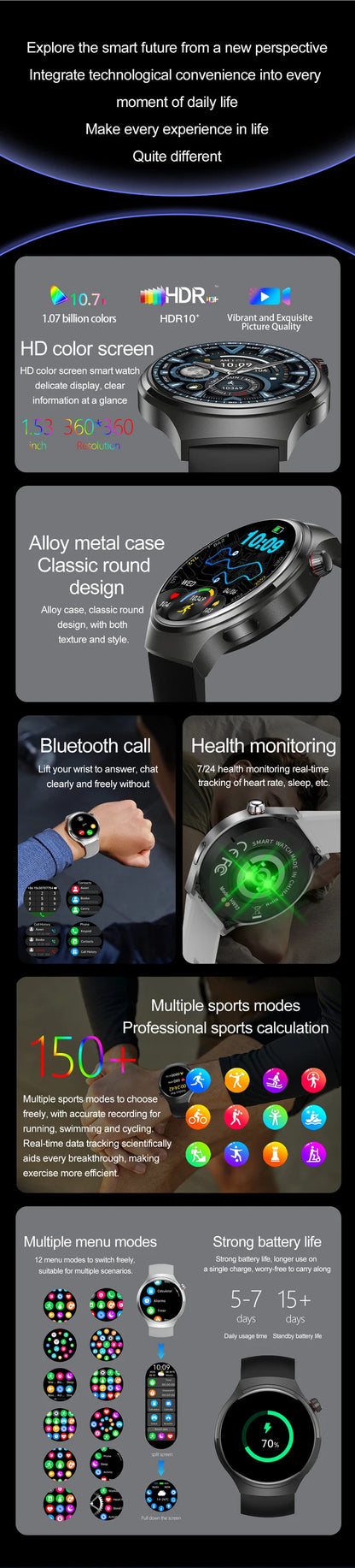 2025 New Watch 4 Pro NFC GPS Smart Watch Men 1.53-inch AMOLED Display 100+ Sports Modes Bluetooth Call High-end Smartwatch Man