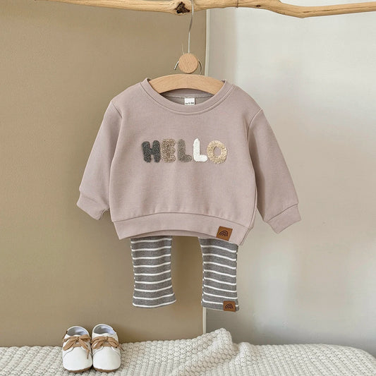 Baby Boy Clothing Set Sports Shirt Hooded Sweatshirt+Long Pants Children's Long Sleeved Clothing Set Towel Embroidery Label Set