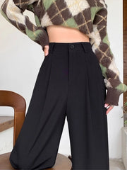 Fashion High Waist Wide Leg Pants Women Spring Fall Baggy Black Trouser Office