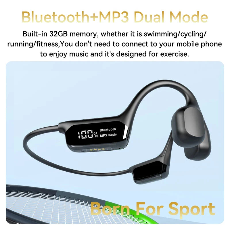 Swimming Earphone IPX8 Waterproof Bone Conduction Headphones MP3 Player Wireless Bluetooth 5.4 Headset LED Display With 32G RAM