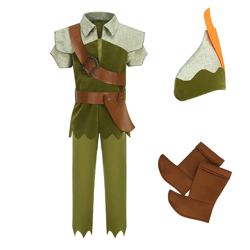 Peter Pan Cosplay Costume Halloween Children's Party Green Elf Clothes Christmas Children Gift Stage Play Performance Costume