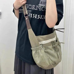 Sweet Cool Bow Canvas Shoulder Bags Women Vintage Drawstring Chic Casual