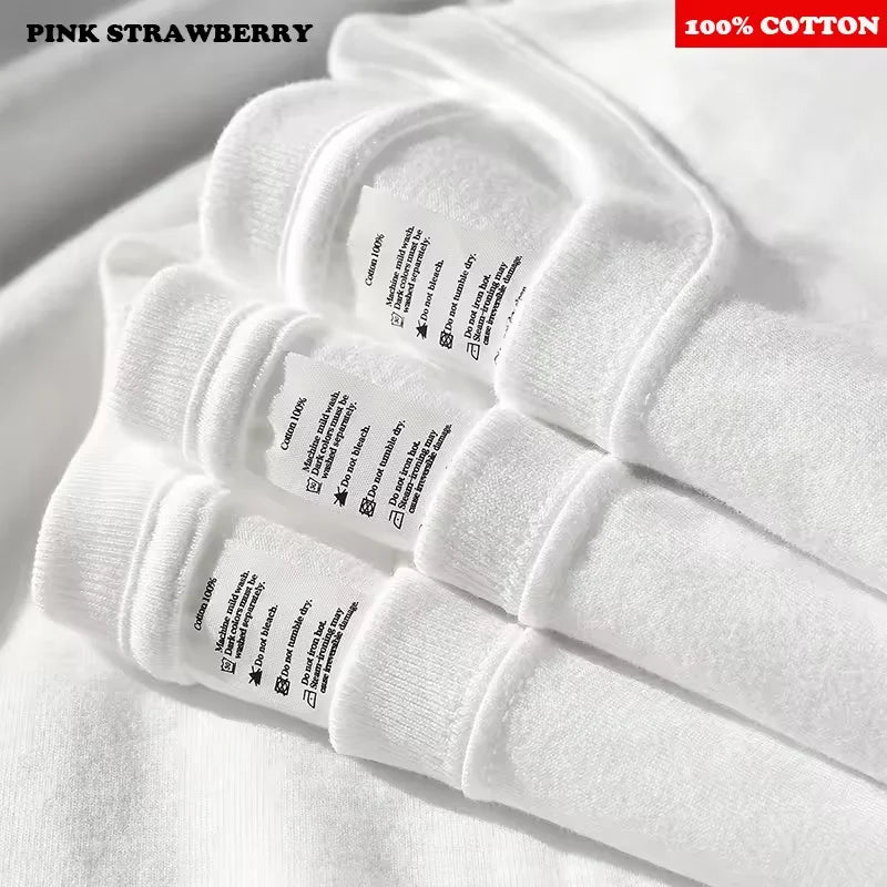 American Casual White T-shirt Men's Autumn 2025 New 100% Cotton Oversize Long sleeved Sports Gym T-shirt Y2k Tops Men clothing