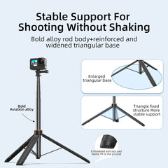 1.38M Selfie Stick Tripod for DJI Action 4/Pocket 3/Gopro/Instar 360/DSlR Camera