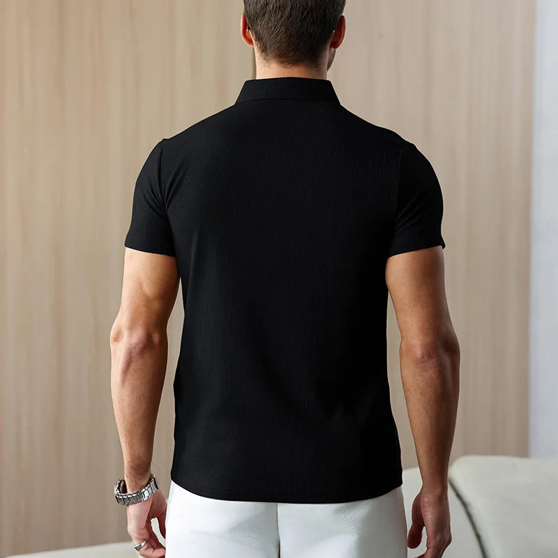 New Men's Business Casual Short Sleeved Shirt Solid Color Polo Shirt Fashionable Breathable Comfortable Versatile Top