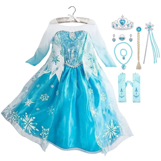 Disney Frozen Elsa Princess Dress for Girls Halloween Fancy Children Cosplay Frock