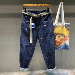 Man Cowboy Pants Embroidery Men's Jeans Cropped Harem Trousers