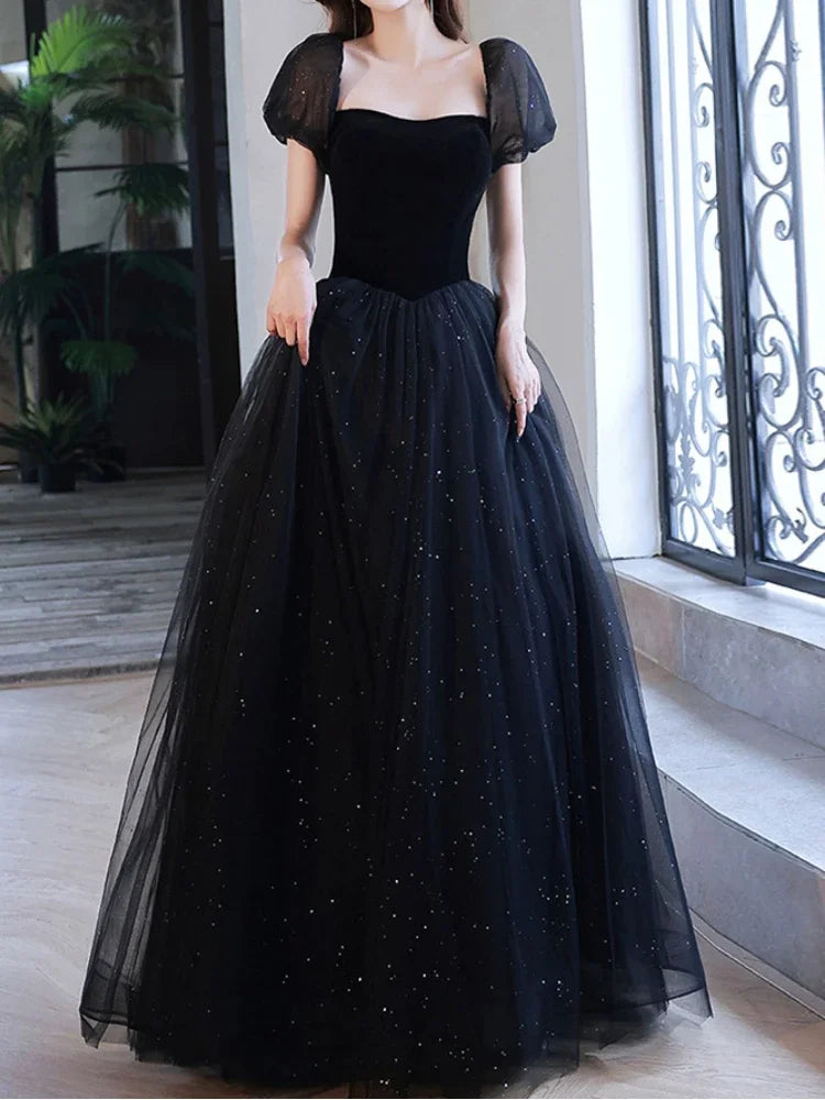 Homecoming Dresses: Women Evening Dress Puff Sleeve Boat Neck Cross Lace Up