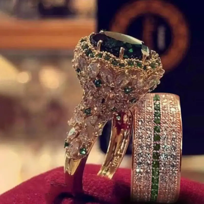 Elegant  Gold Color Hip Hop Ring for Women Fashion Inlaid Zircon Red Stones