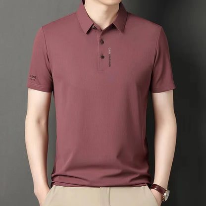 2025 Men's Short Sleeve Solid Color Polo Shirt Breathable Comfortable Elastic Top New Arrivals Casual Business Style