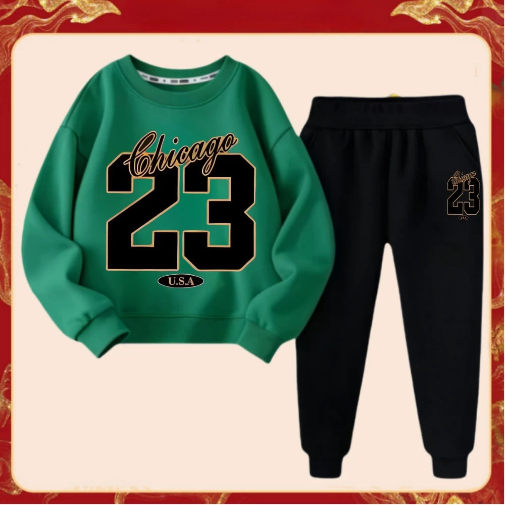 Spring Baby Girls Clothes Set Kid Boys '23' Printed Sweatshirts Pullover Top And Pants 2 Pieces Suit  Children Sweet Tracksuits