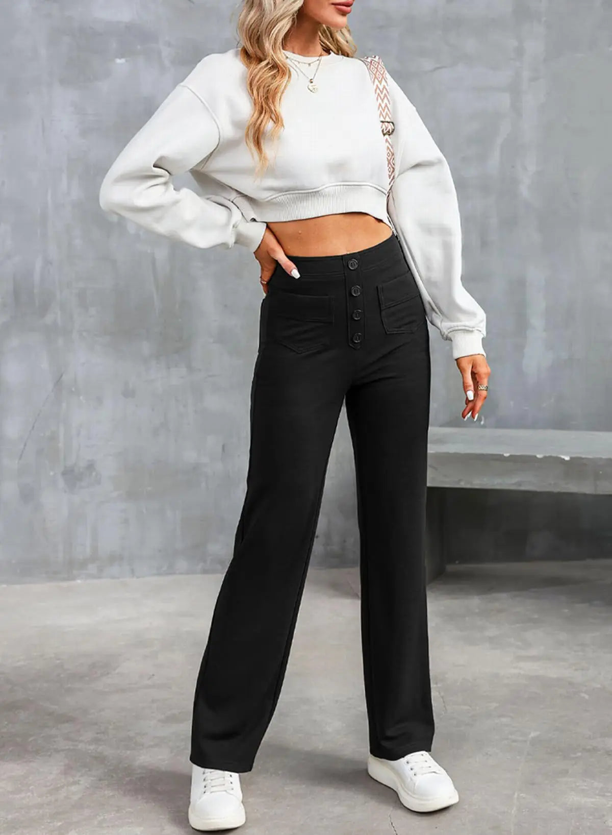 2024 Spring Autumn Women Multiple Button Pocket Straight Leg Pants