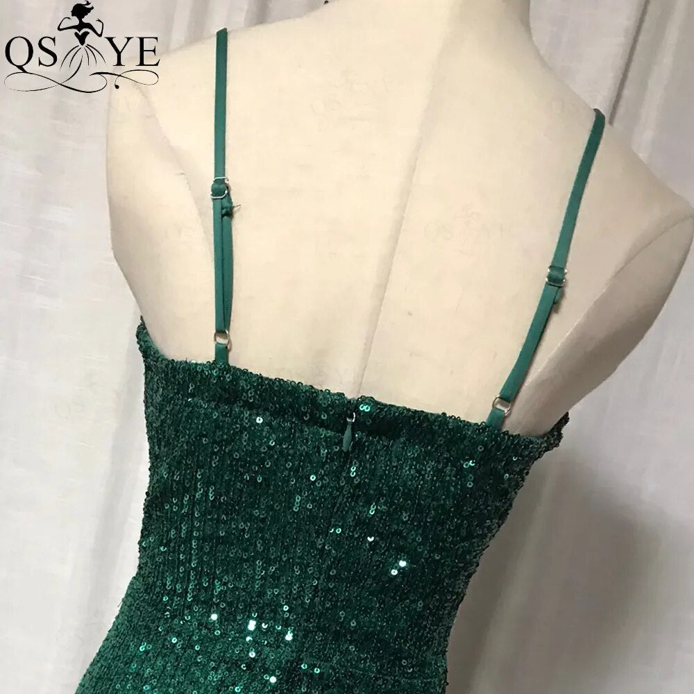 Evening wear Dresses: Shoulder Straps Prom Gown Sequin Long Party Dress