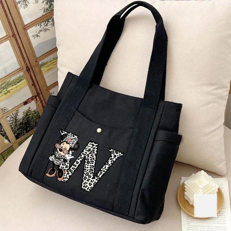 Cute Minnie Mouse Women's Bags Disney A-Z 26 English Letters Shoulder Bag