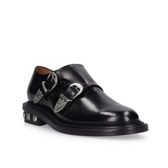 Black Genuine Leather Shoes Metal Belt Buckle Loafers Men