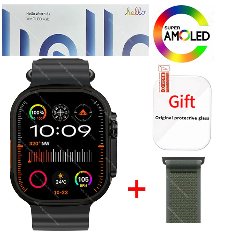 Smartwatch 2026 Original Hello Watch 5 Plus ULTRA3 49mm HD AMOLED 4G ROM NFC DeepSeek GPS Compass Bluetooth Call Clock Men Women