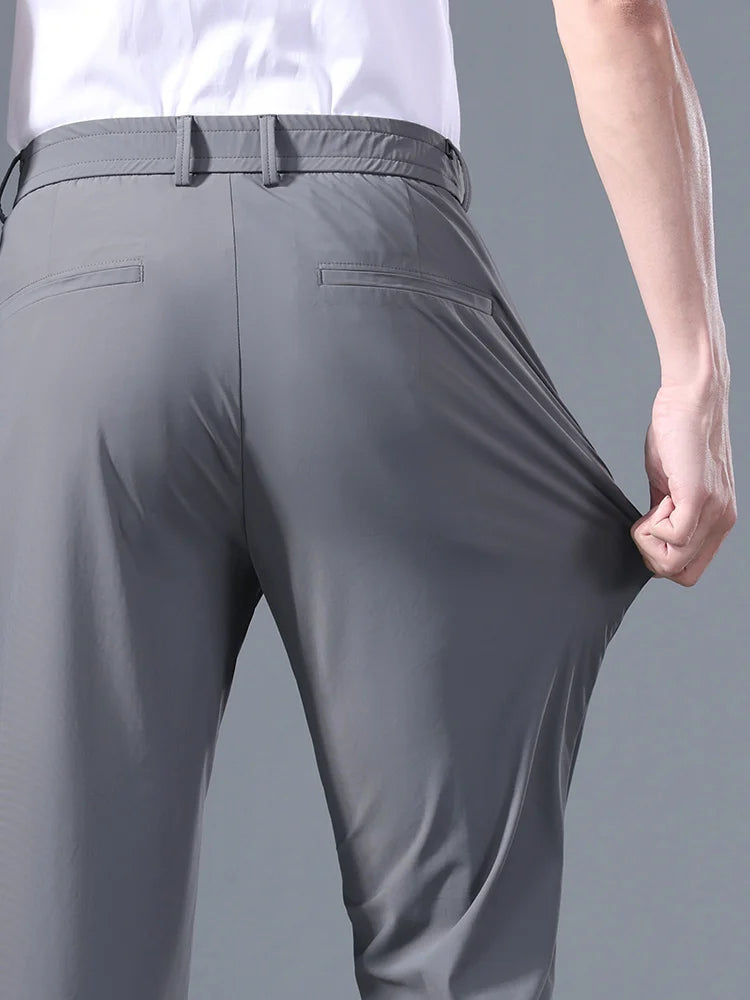 Summer Good Stretch Smooth Trousers Men Business Elastic Waist