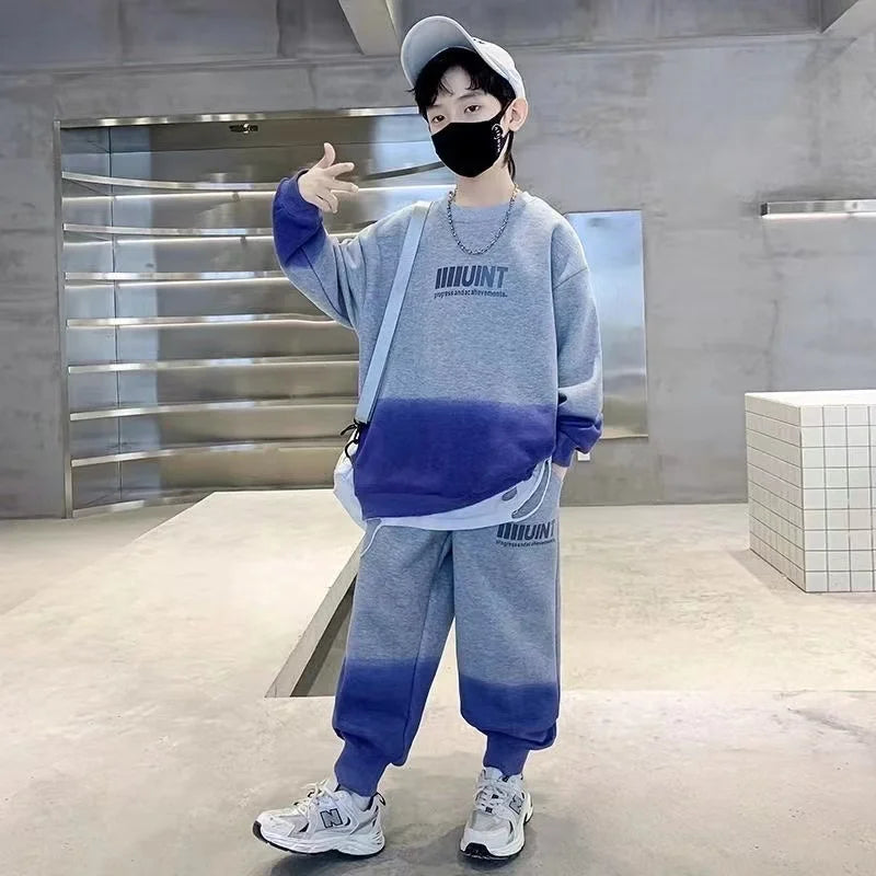 Autumn Children Boy Clothes Set Teenage Sweatshirts Pullover Top And Pants 2 Pieces Suit Fashion Letter Printed Tracksuits