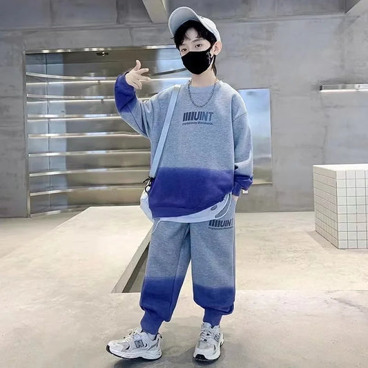 Autumn Children Boy Clothes Set Teenage Sweatshirts Pullover Top And Pants 2 Pieces Suit Fashion Letter Printed Tracksuits