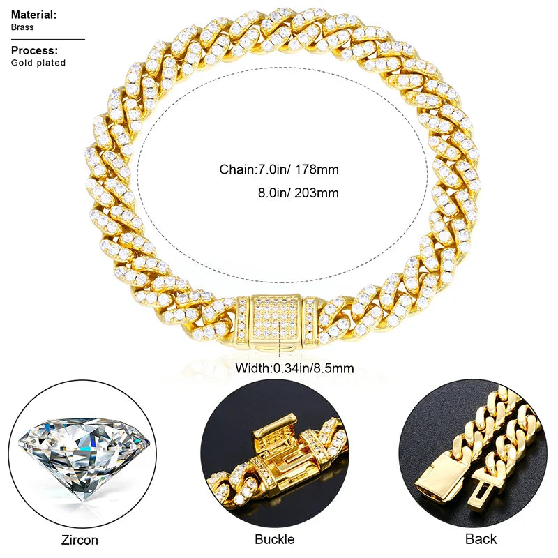 6mm 8mm Miami Cuban Chain Bracelet for Men Women Hip Hop 5A Cubic Zirconia Iced Out Jewelry