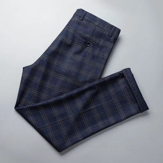 Men's Suit Pants Classic Style Business Casual Loose Straight Plaid Trousers